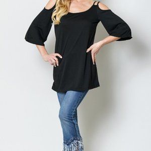 3/4 Sleeved with Double-Strapped Cold Shoulder Top